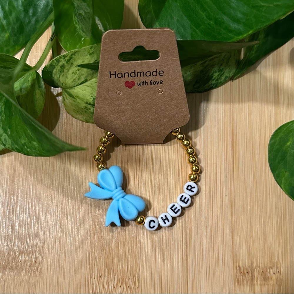 Gold Kids’ Stretchy Beaded‎ Cheer Bracelet | Handmade | Silicone Bow 📣✨